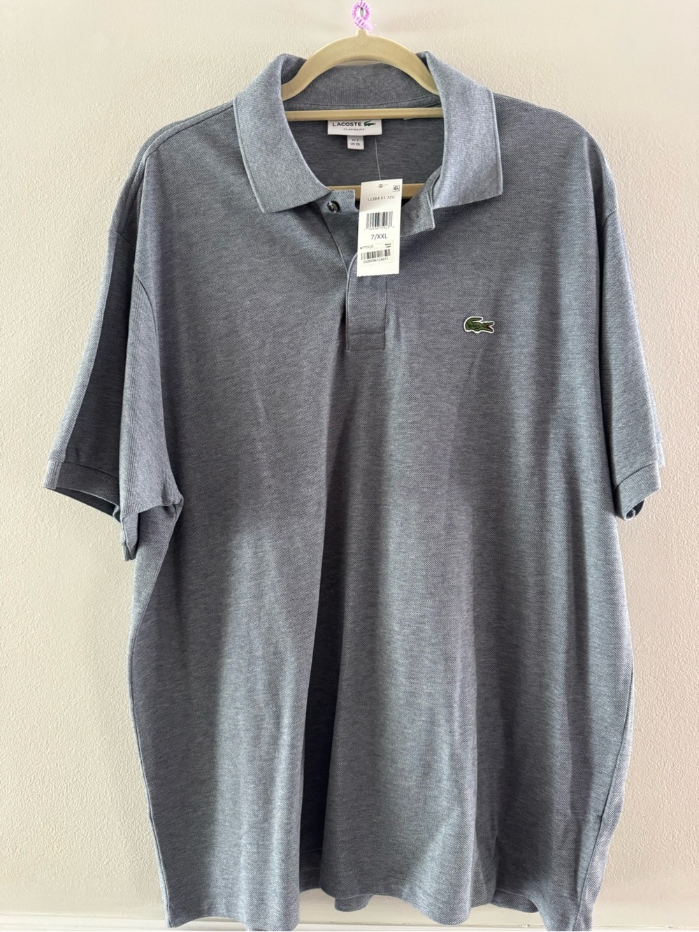 Lacoste Men's Heather Gray Polo with Green Crocodile